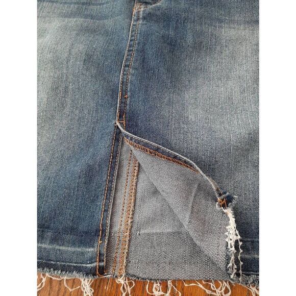Sz 10 Faded Glory Blue Denim Blue Jean Mini Skirt with Pocket Raw Hem Front Slit - Picture 4 of 8